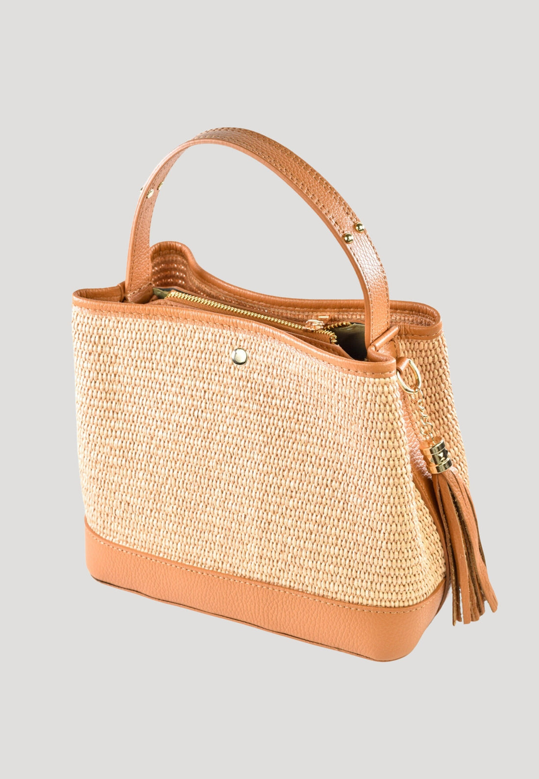 Kendy Bag in Dollar Leather and Raffia Tan