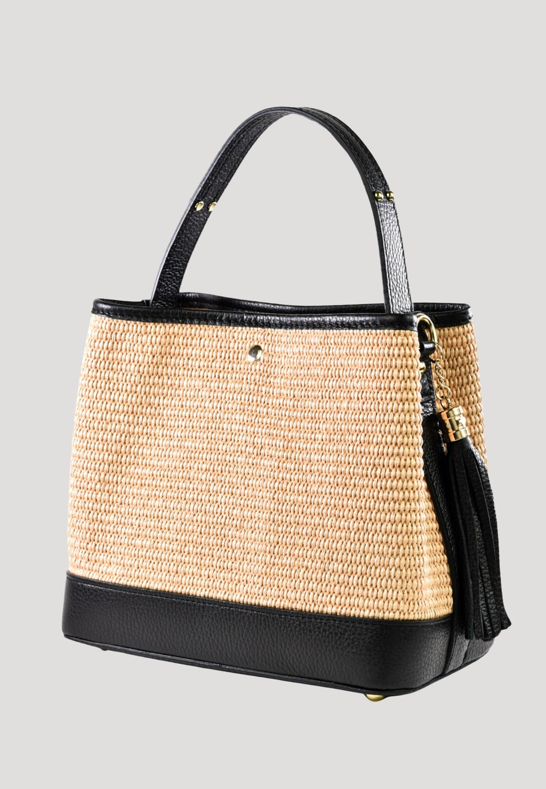 Kendy Bag in Dollar Leather and Raffia Black