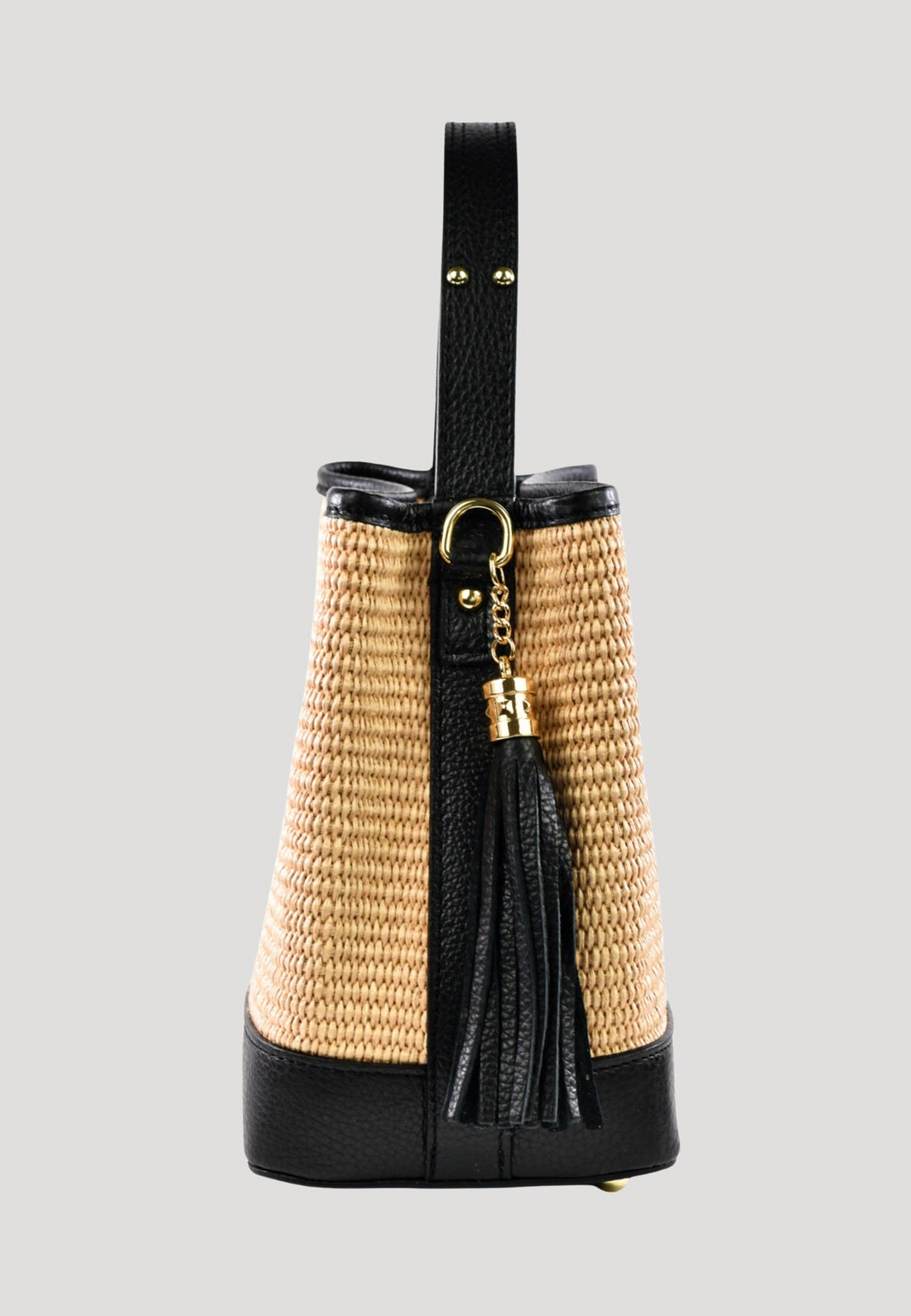Kendy Bag in Dollar Leather and Raffia Black