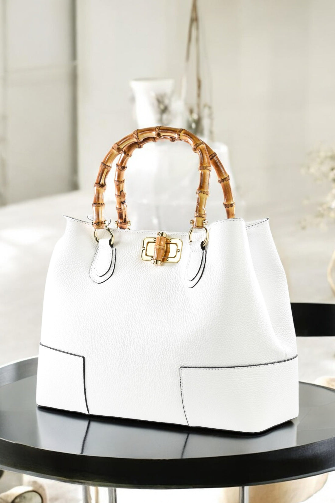Bamboo Babe Bag in White Dollar Leather