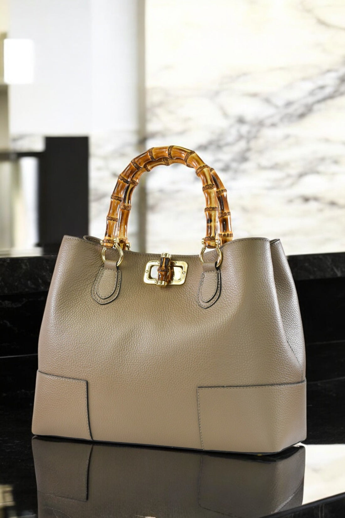 Bamboo Babe Bag in Taupe Dollar Leather