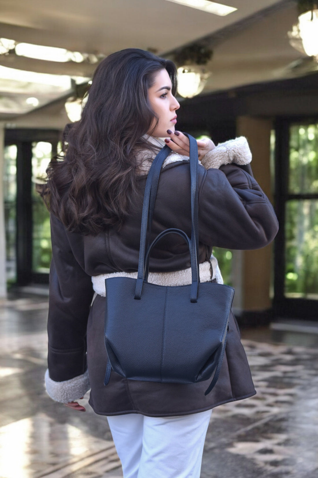 Charlotte Bag in Togo Leather Blue Navy