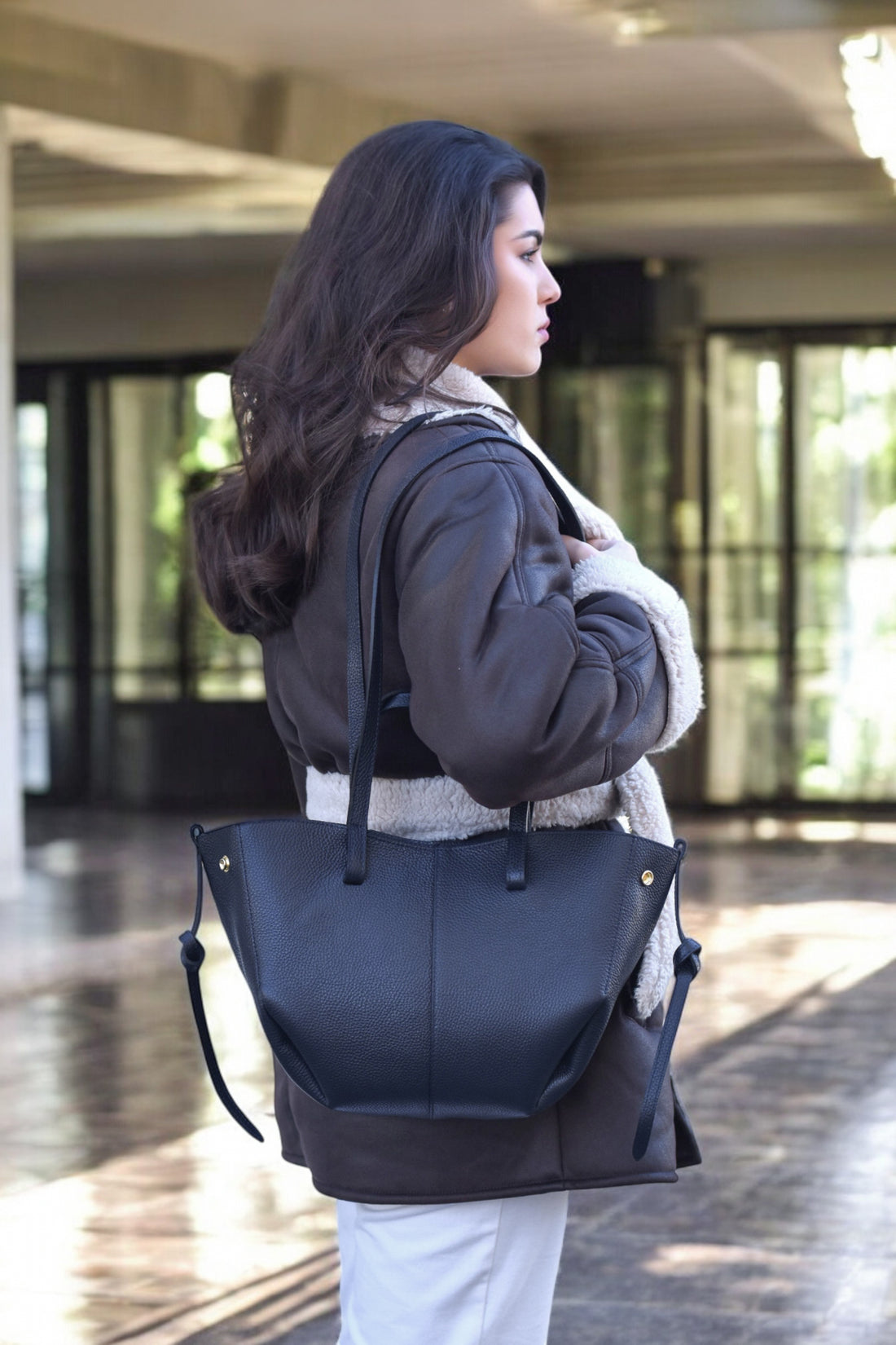 Charlotte Bag in Togo Leather Blue Navy