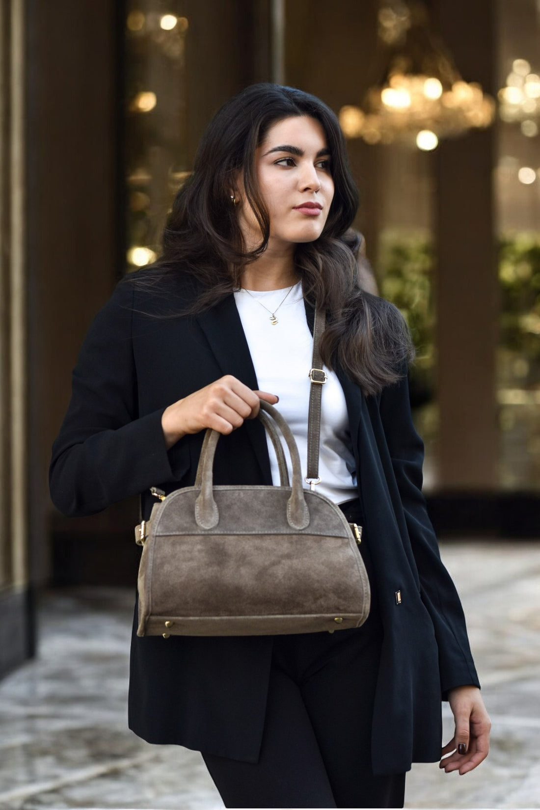 Delilah Bag in Taupe Suede