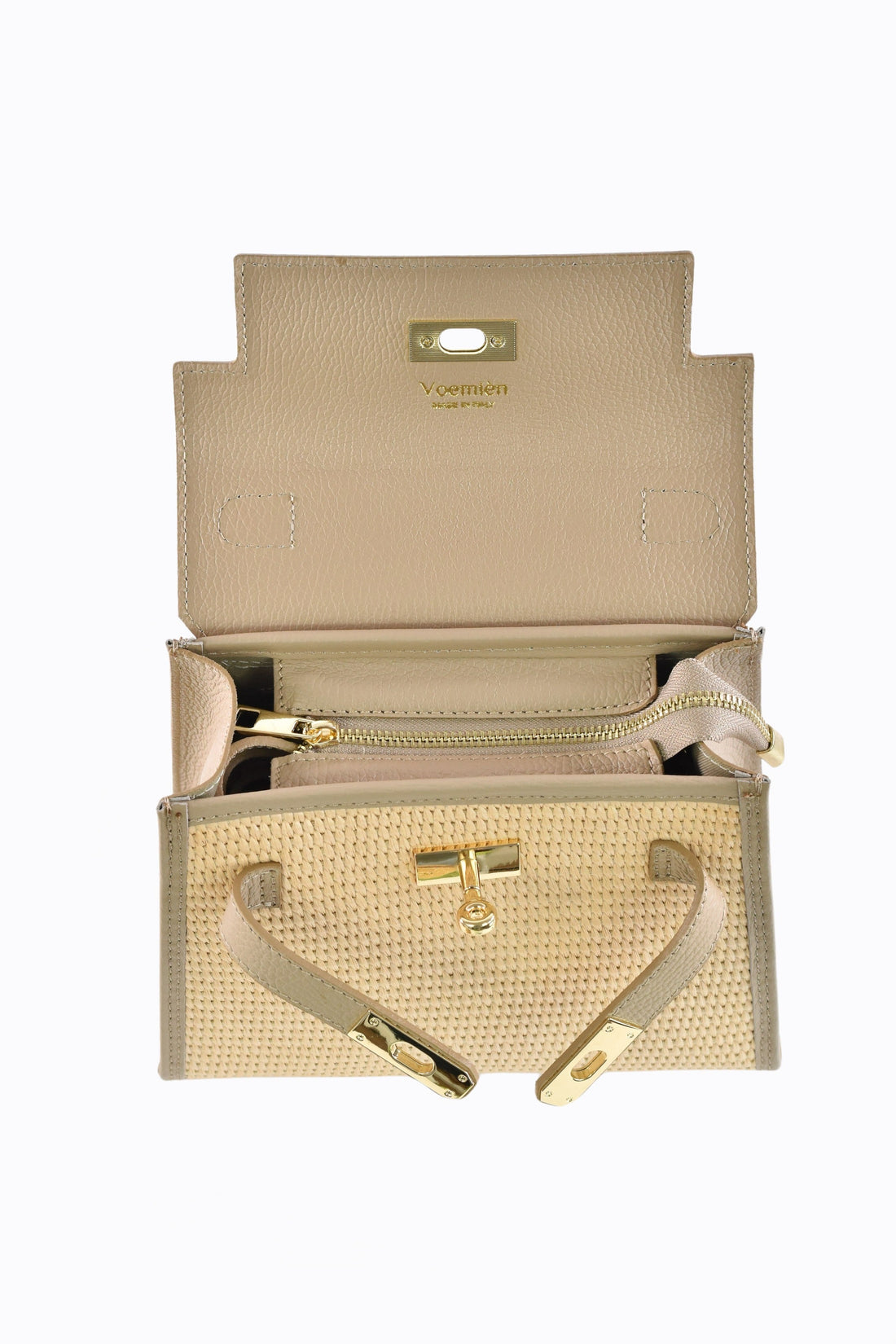 Freydis Bag in Dollar Leather and Raffia Dove
