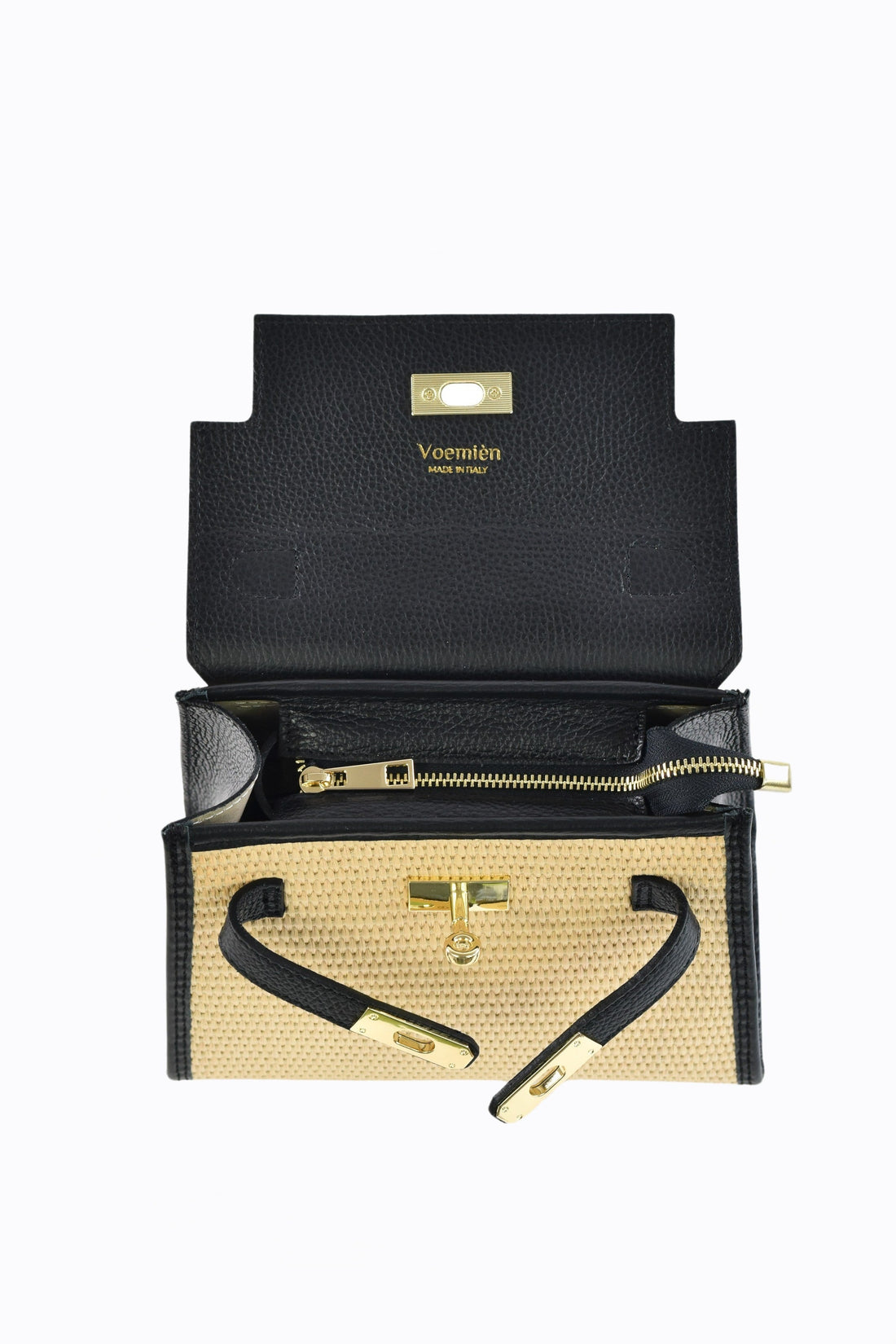 Freydis Bag in Dollar Leather and Raffia Black