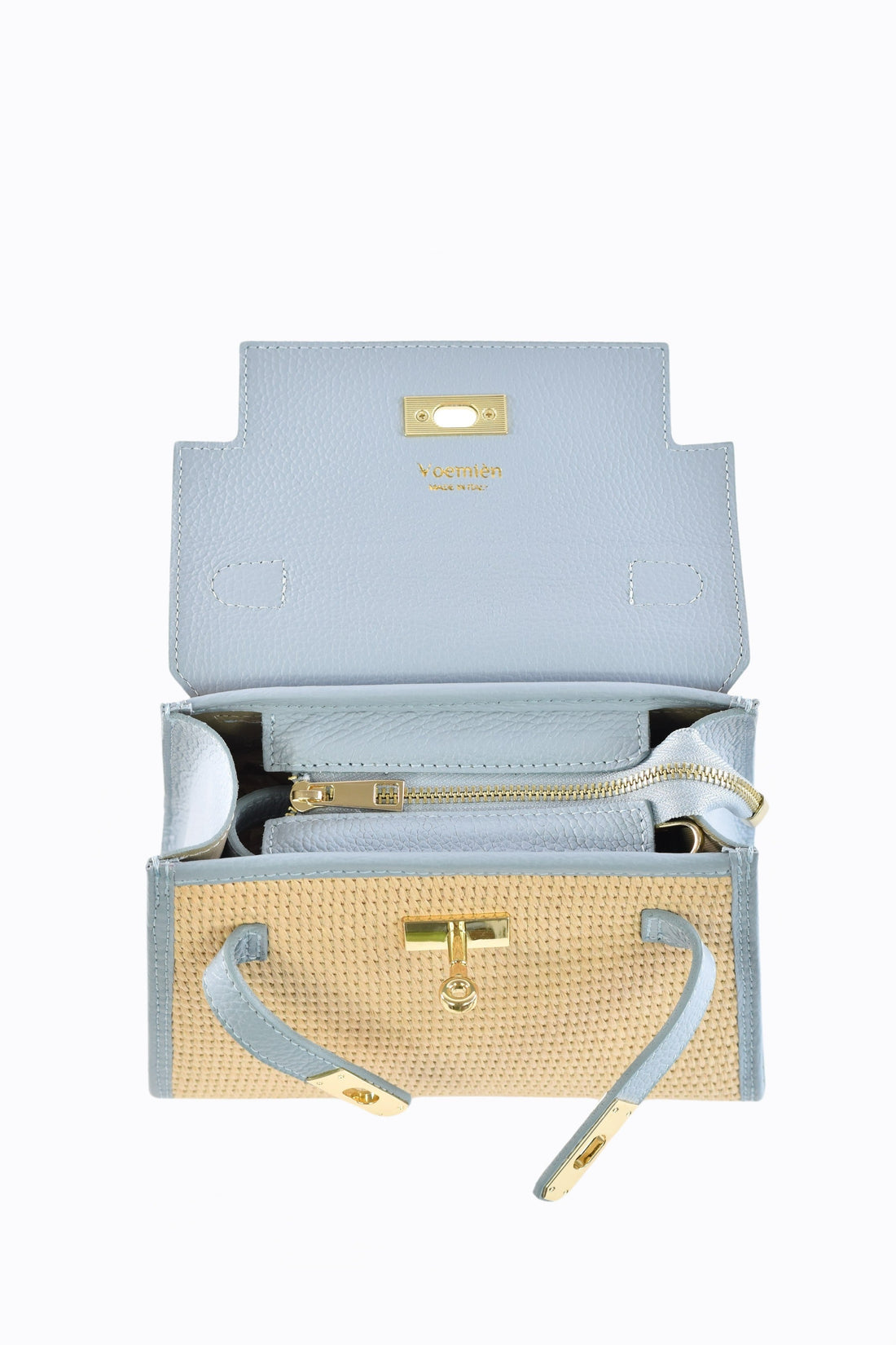 Freydis Bag in Dollar Leather and Raffia Light Blue