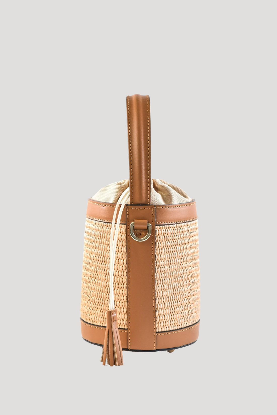 Petit Bag in Brushed Leather and Raffia Tan