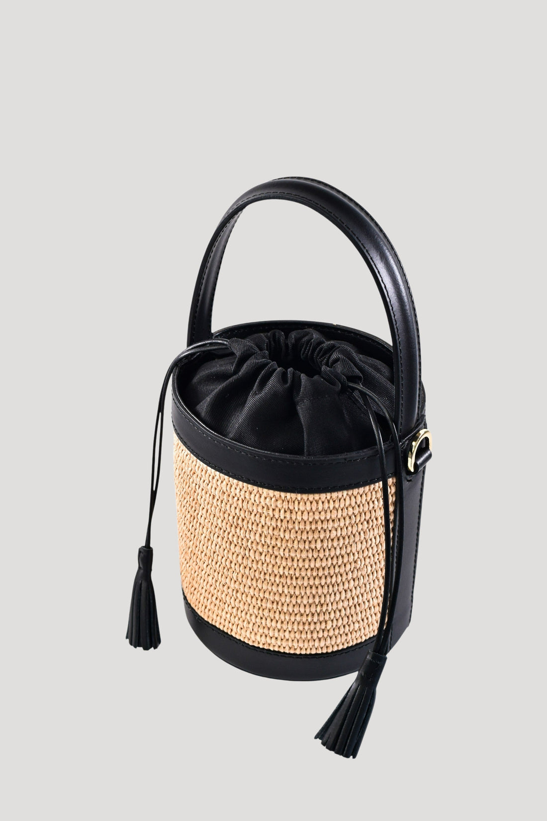 Petit Bag in Brushed Leather and Raffia Black