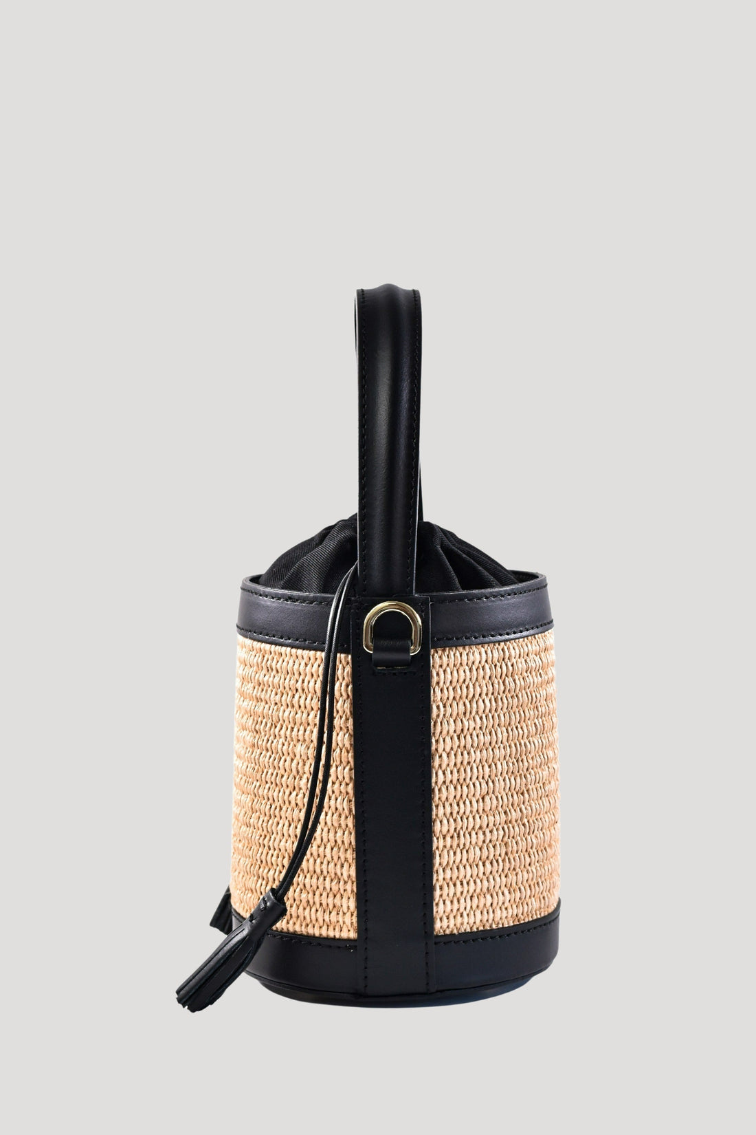 Petit Bag in Brushed Leather and Raffia Black