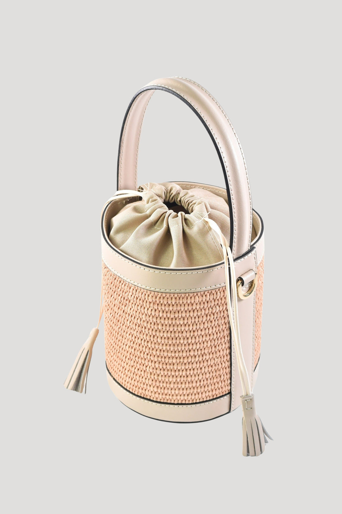 Petit Bag in Brushed Leather and Raffia Beige