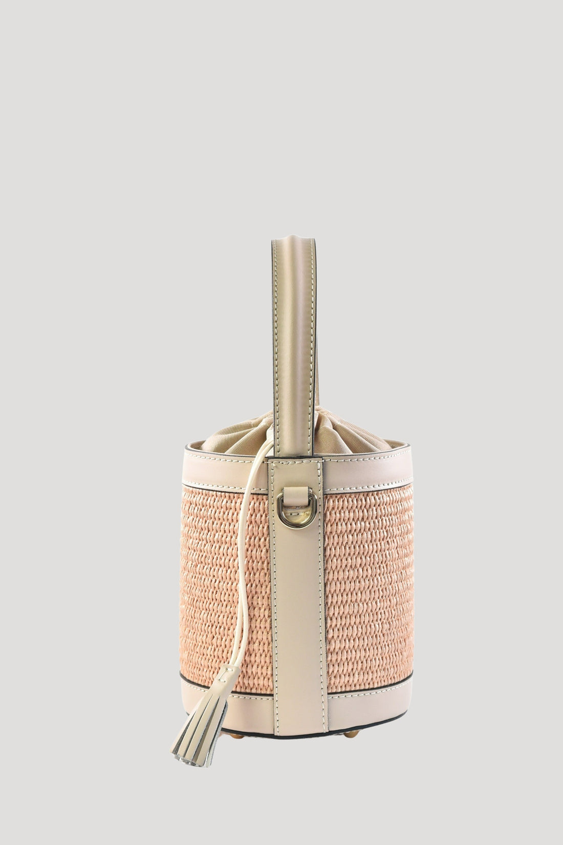 Petit Bag in Brushed Leather and Raffia Beige