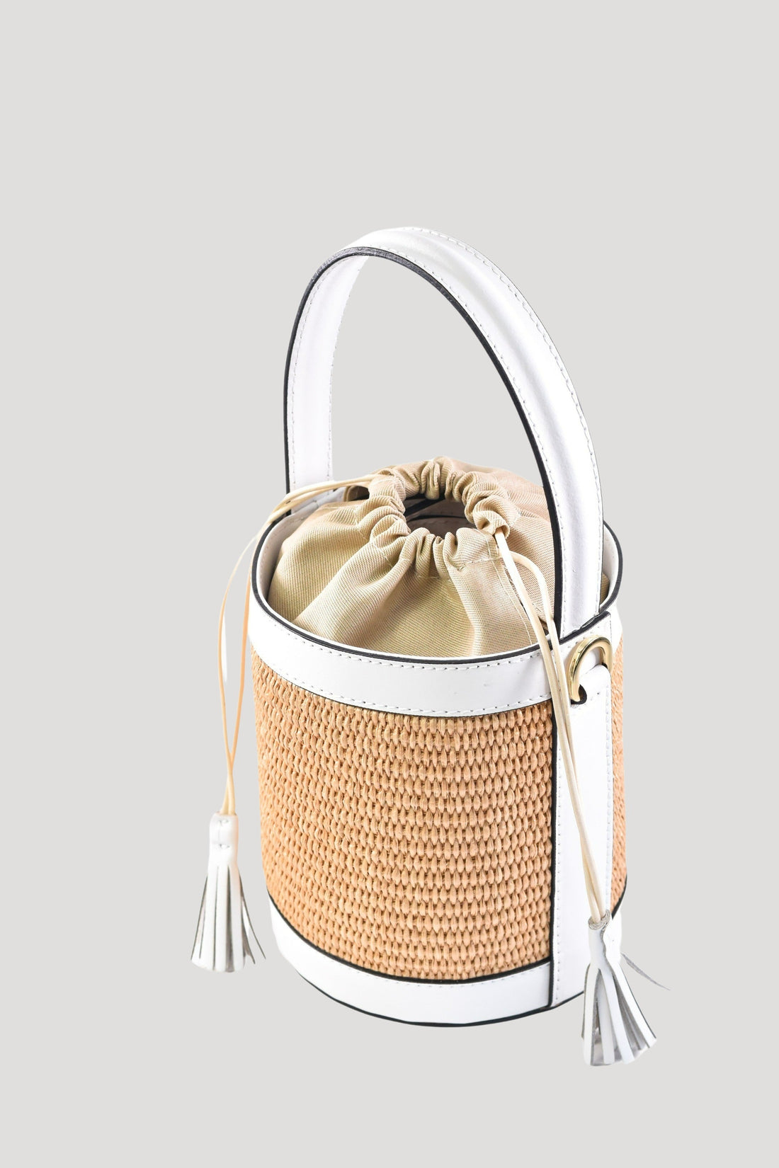Petit Bag in Brushed Leather and Raffia White