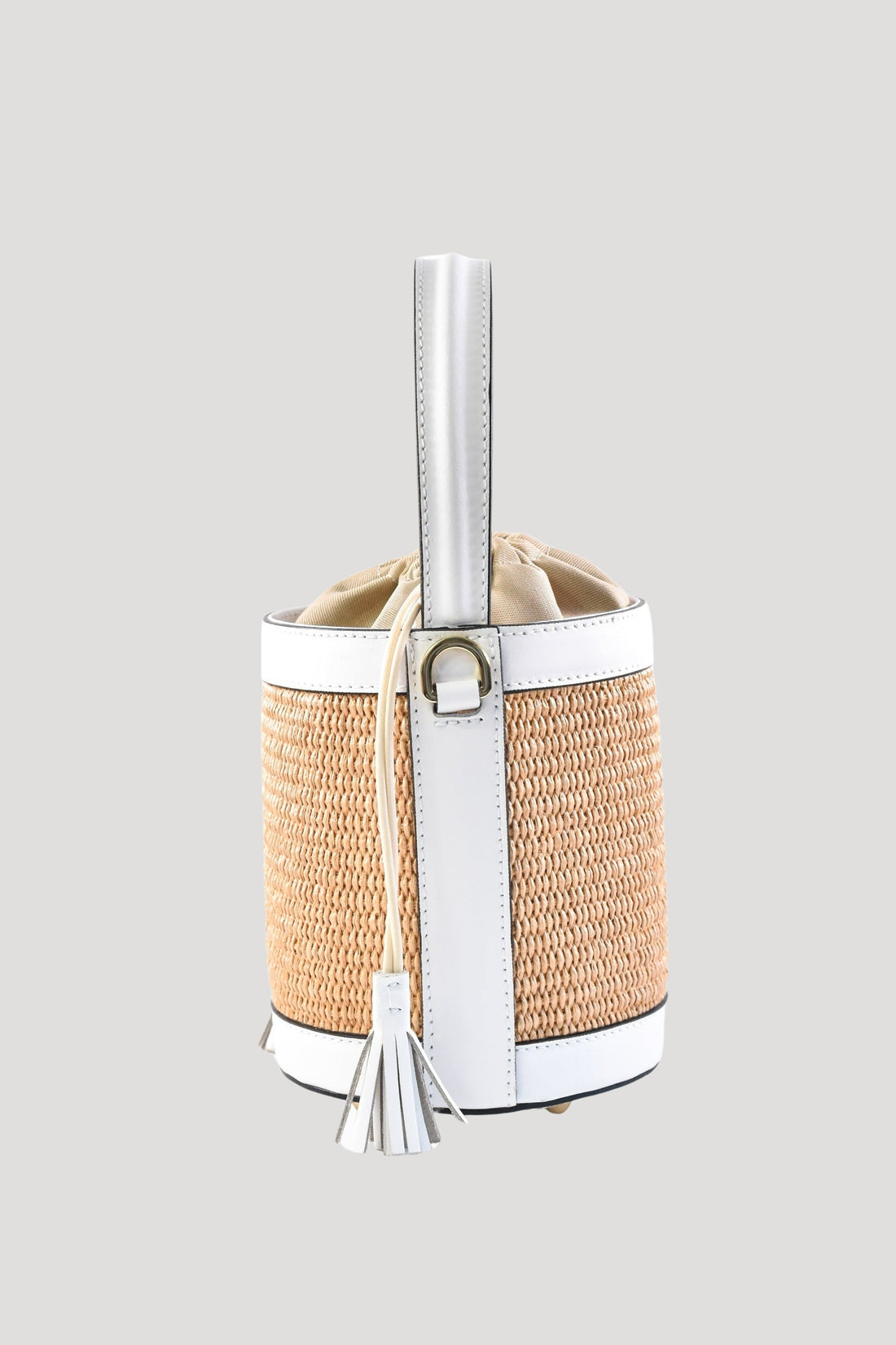 Petit Bag in Brushed Leather and Raffia White