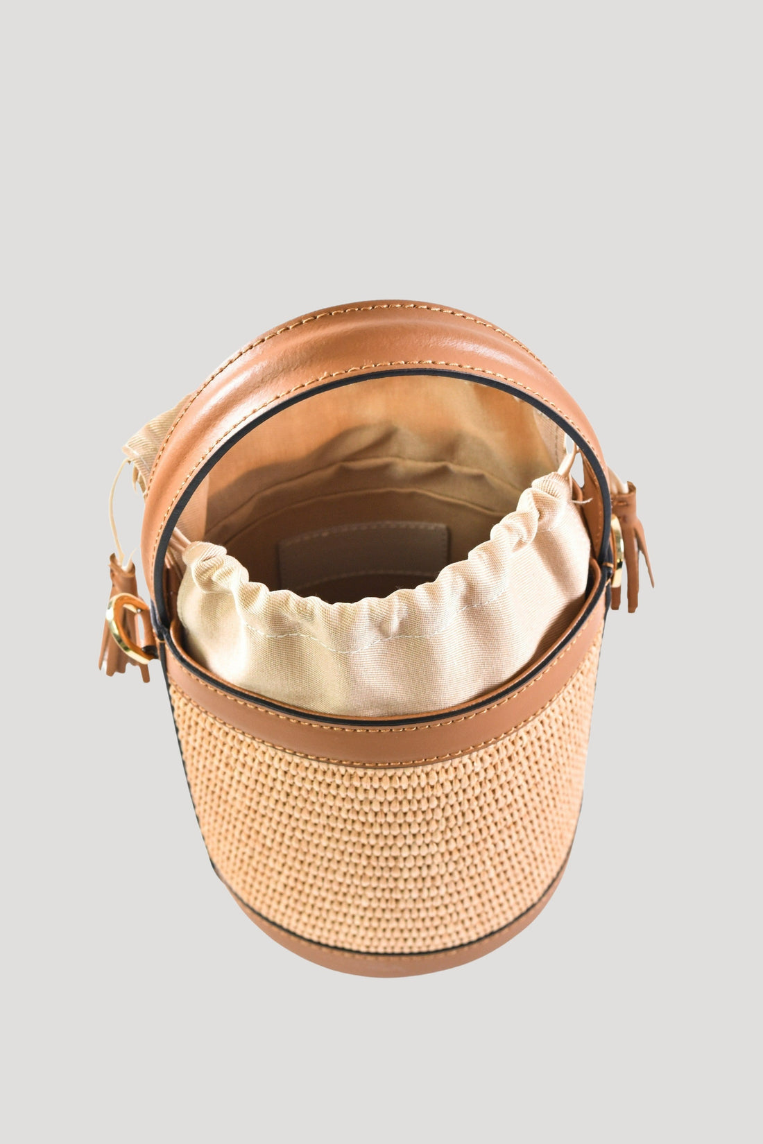 Petit Bag in Brushed Leather and Raffia Tan