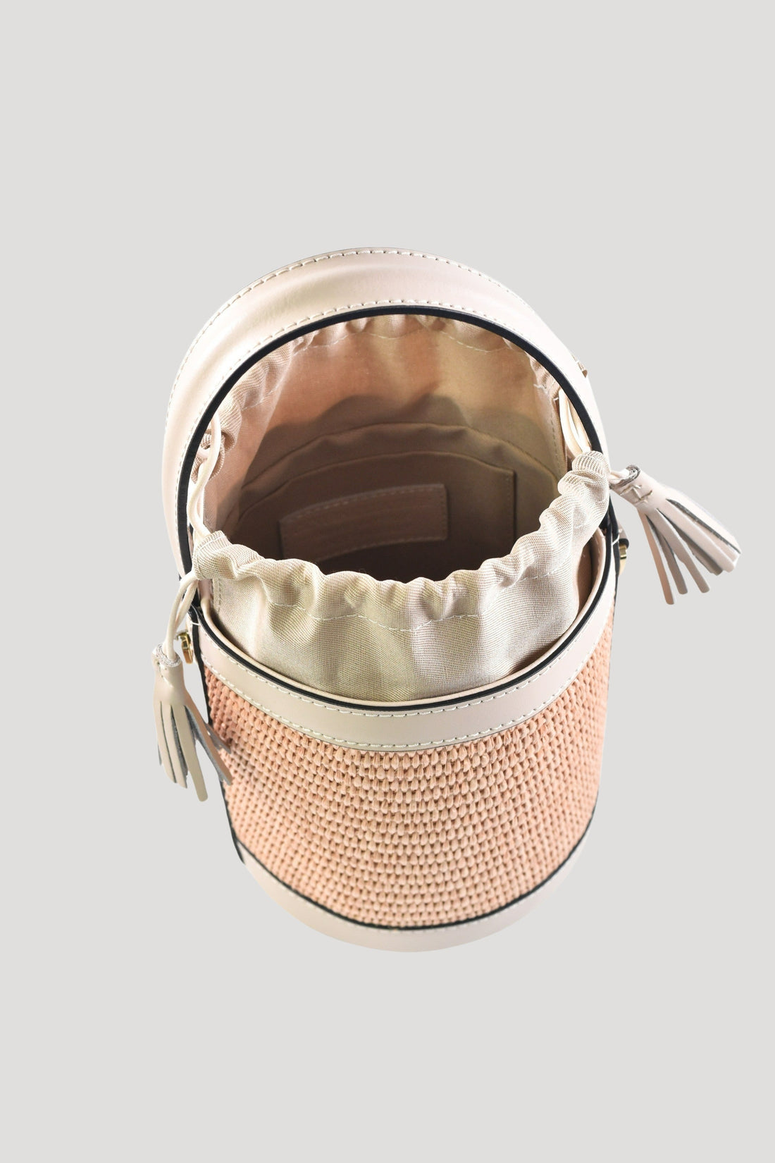 Petit Bag in Brushed Leather and Raffia Beige