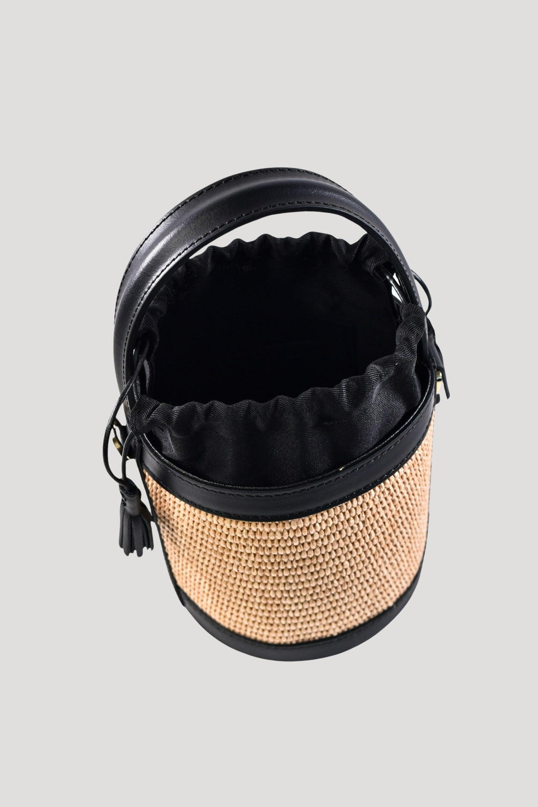 Petit Bag in Brushed Leather and Raffia Black