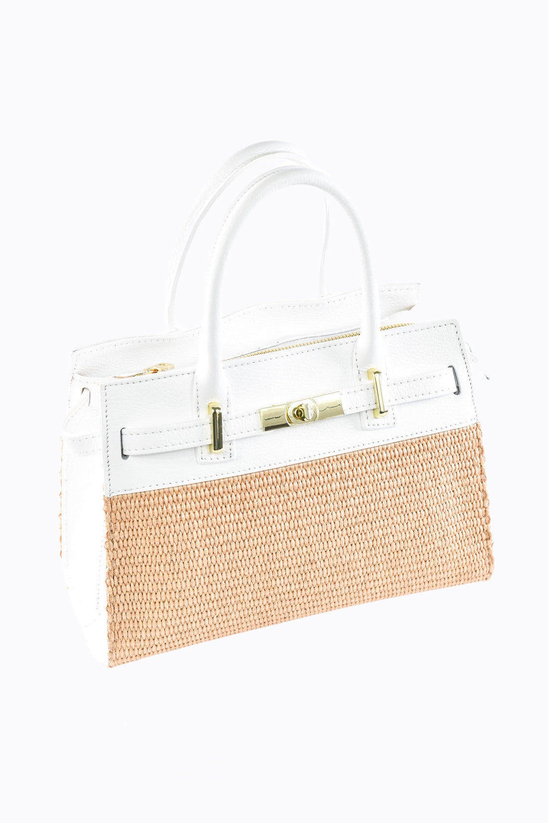 Grace Bag in Togo Leather and Raffia White