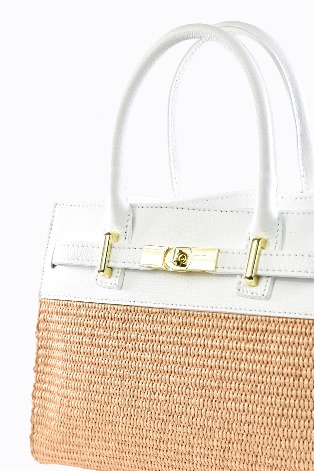 Grace Bag in Togo Leather and Raffia White