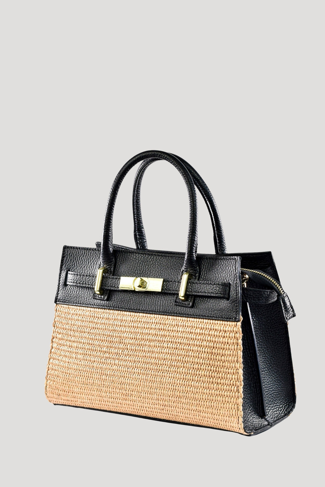 Grace Bag in Togo Leather and Raffia Black