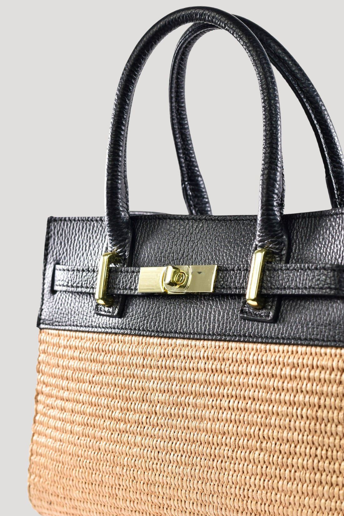 Grace Bag in Togo Leather and Raffia Black