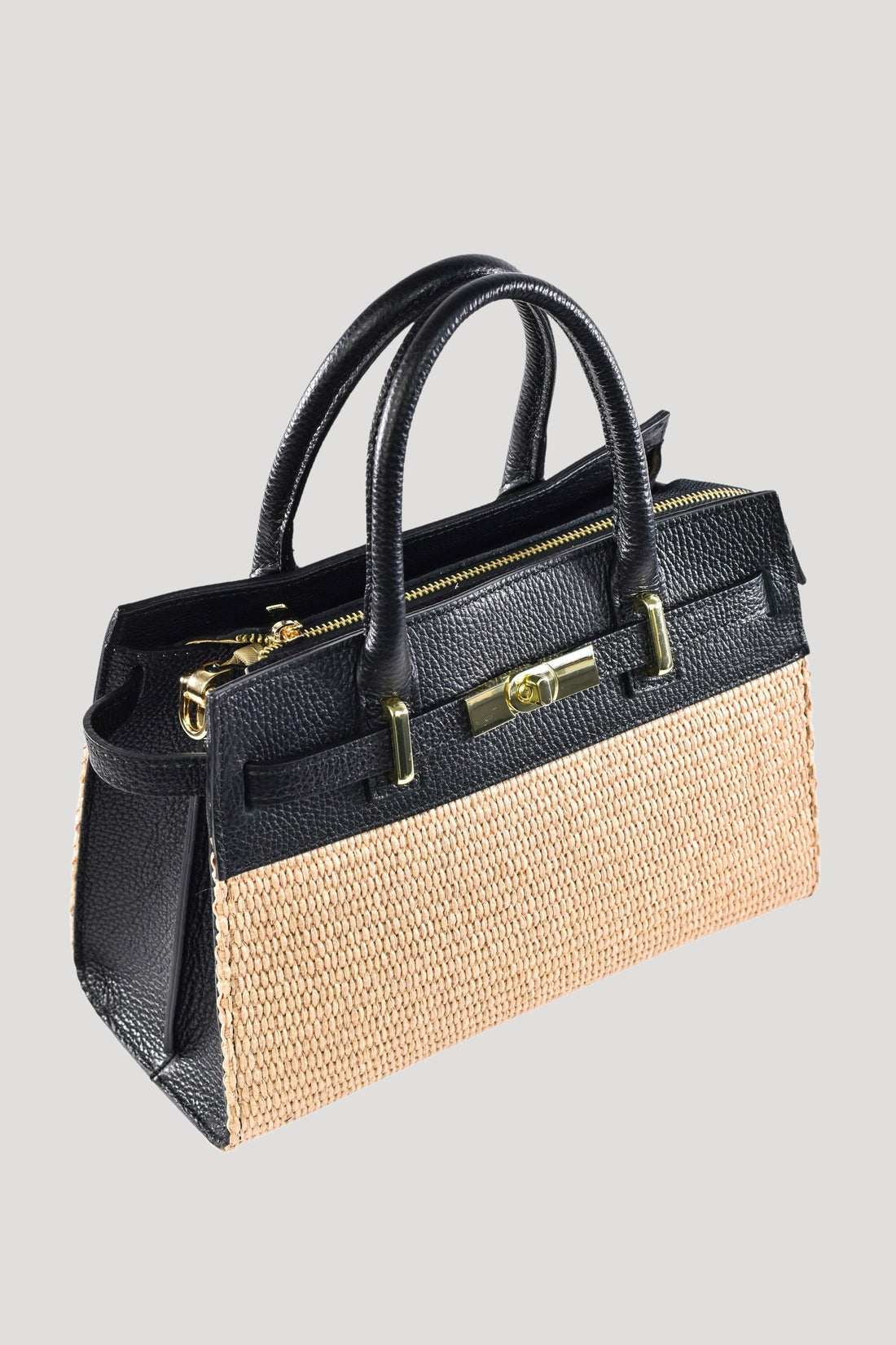 Grace Bag in Togo Leather and Raffia Black