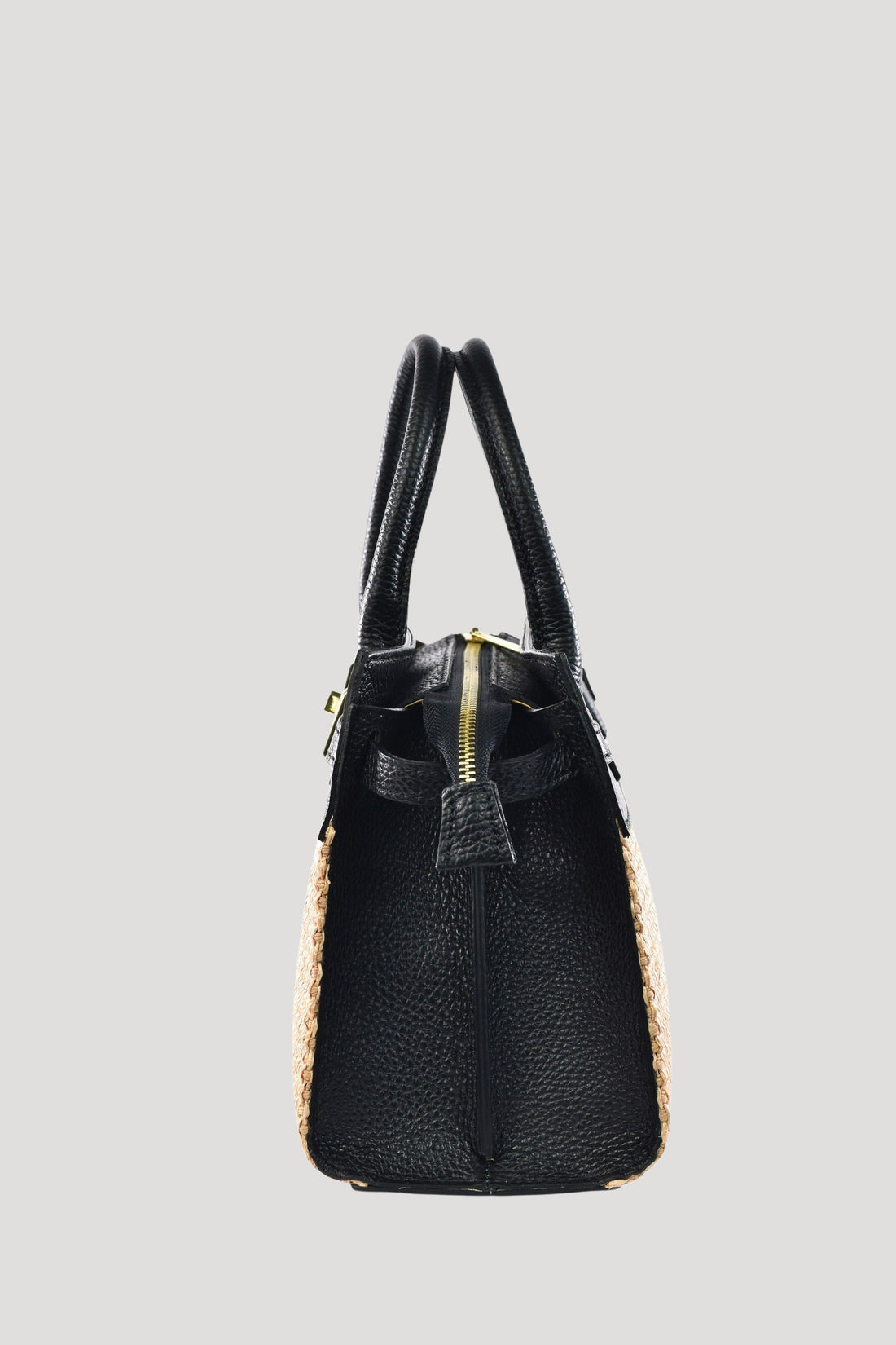 Grace Bag in Togo Leather and Raffia Black