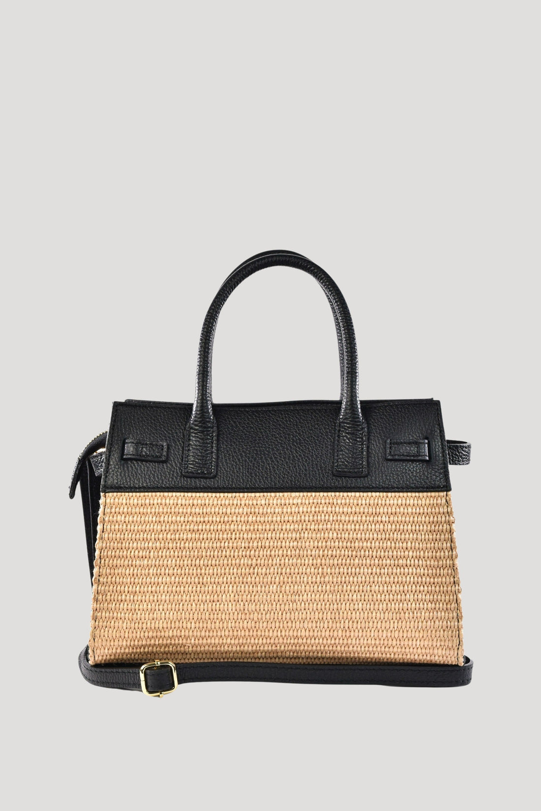Grace Bag in Togo Leather and Raffia Black