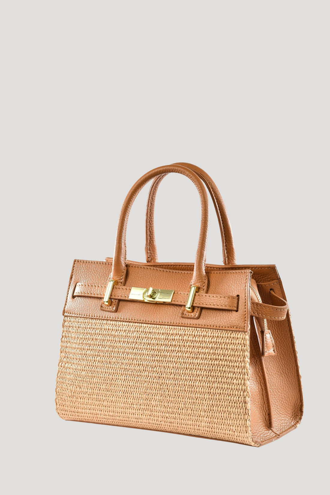 Grace Bag in Togo Leather and Raffia Tan