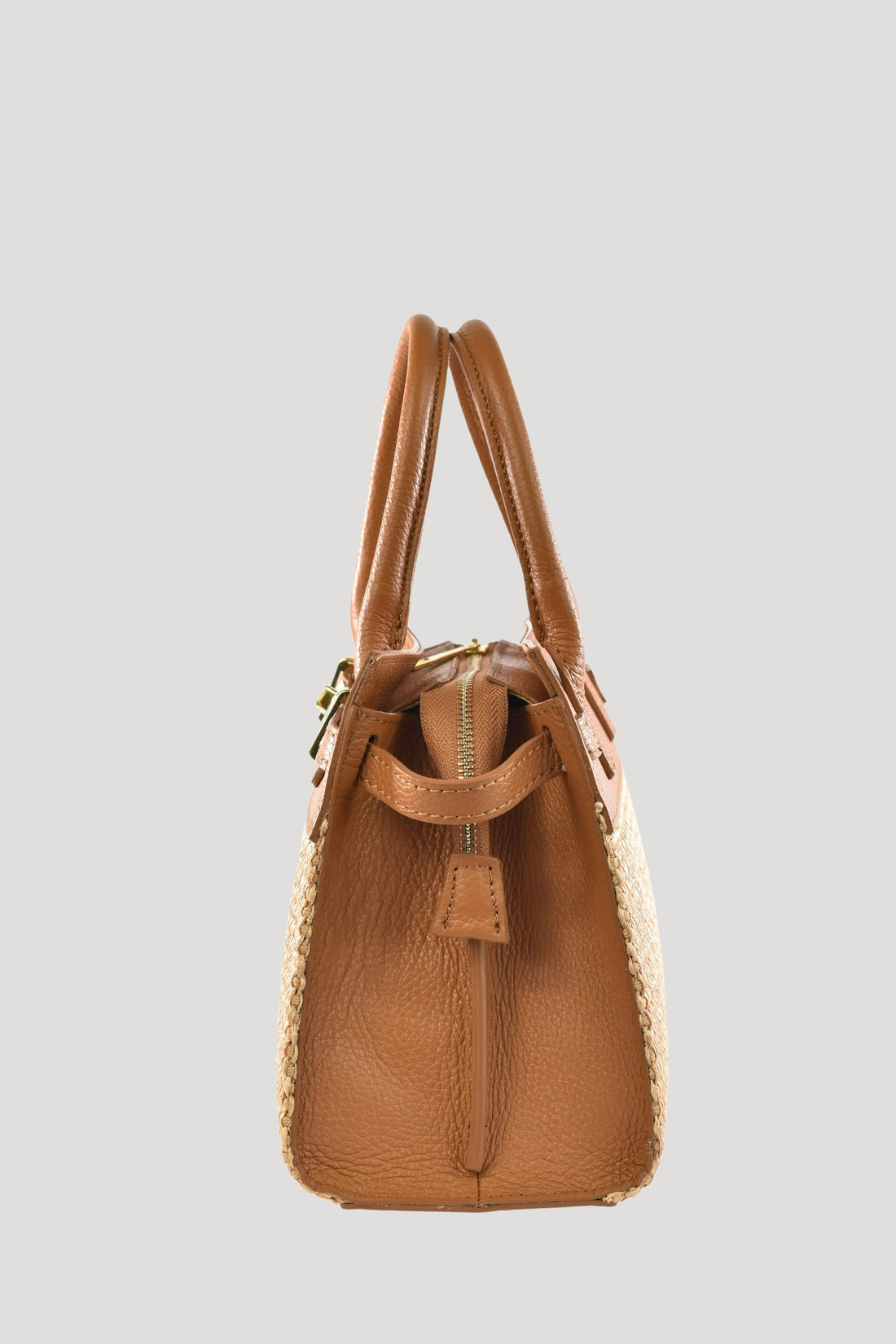 Grace Bag in Togo Leather and Raffia Tan