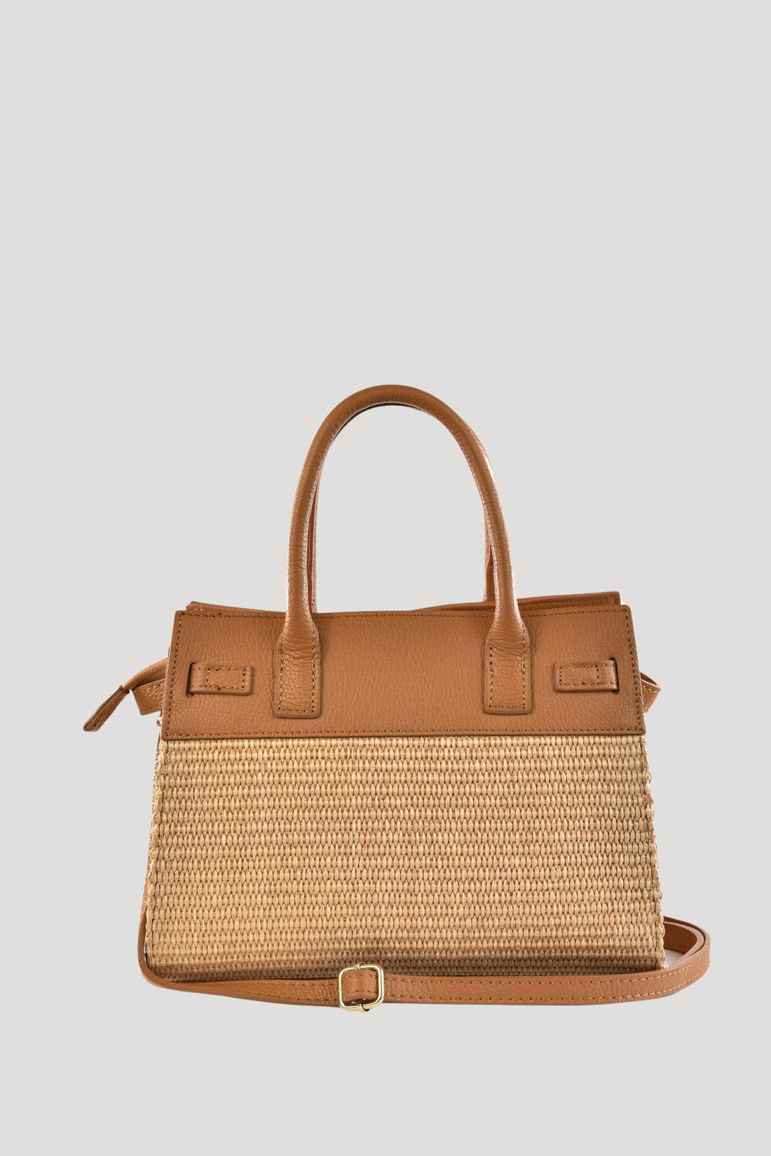 Grace Bag in Togo Leather and Raffia Tan