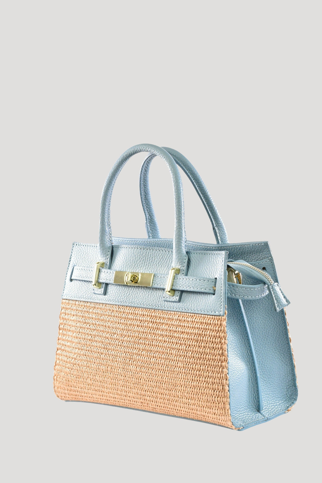 Grace Bag in Togo Leather and Raffia Light Blue