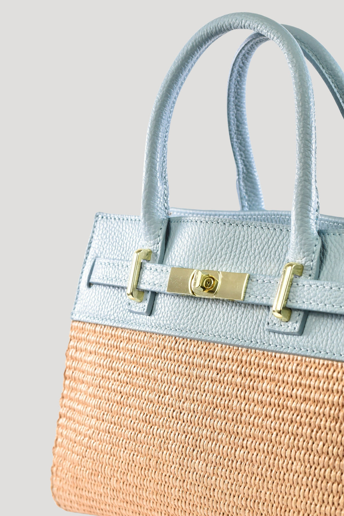 Grace Bag in Togo Leather and Raffia Light Blue