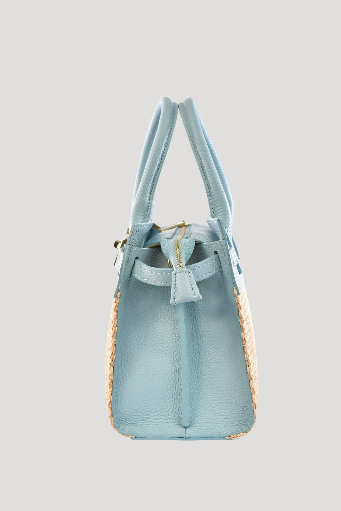 Grace Bag in Togo Leather and Raffia Light Blue
