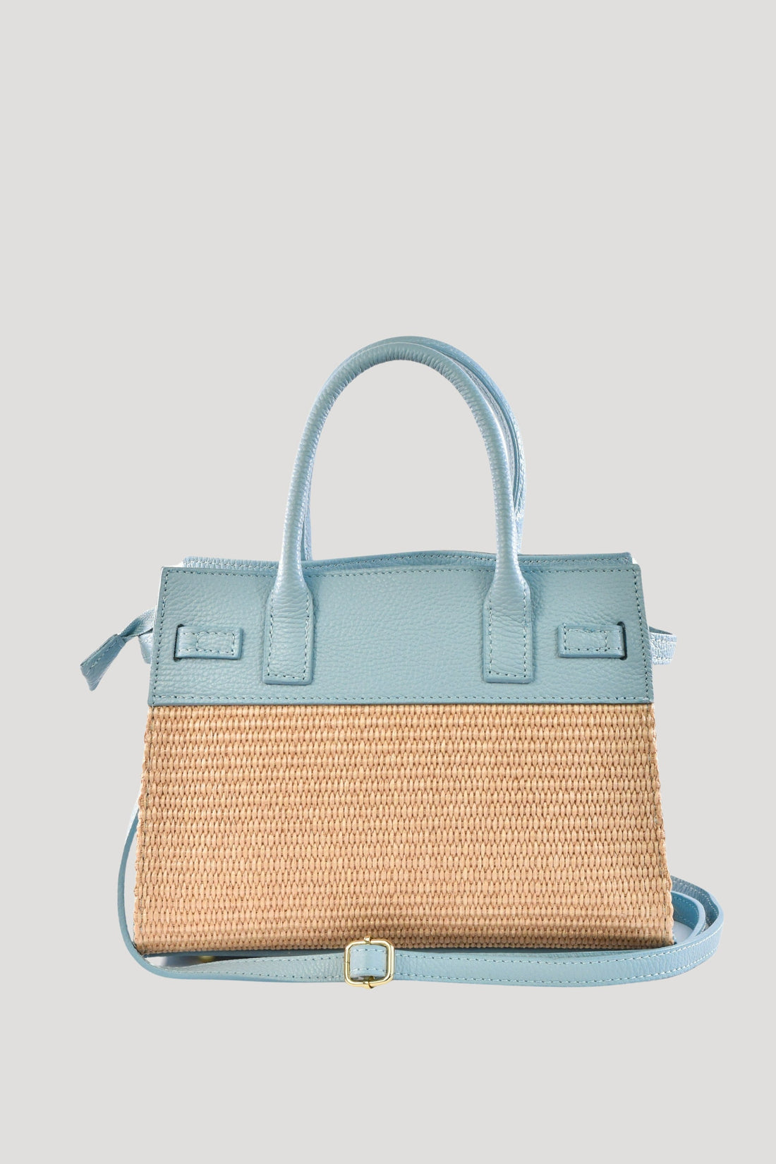 Grace Bag in Togo Leather and Raffia Light Blue