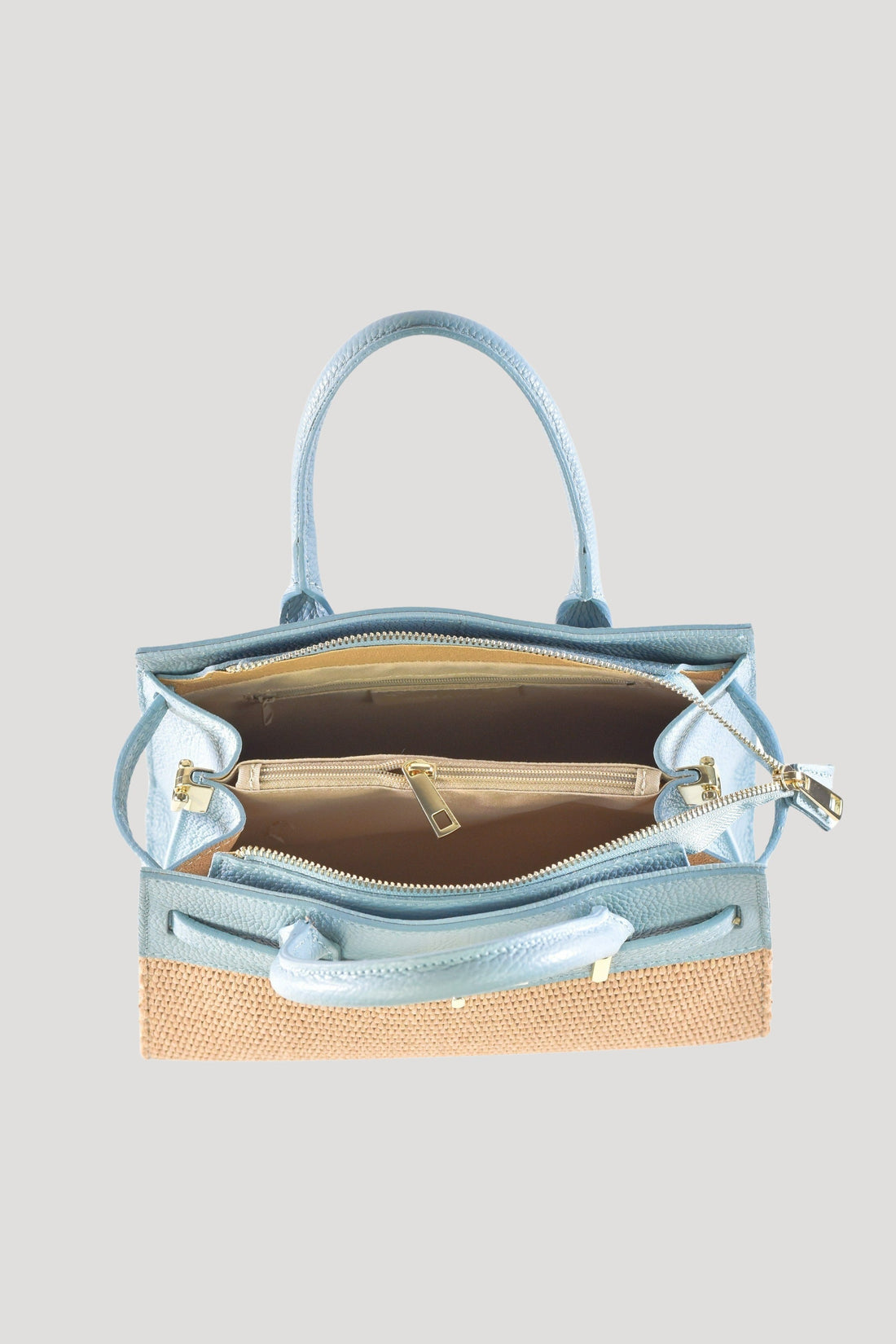 Grace Bag in Togo Leather and Raffia Light Blue