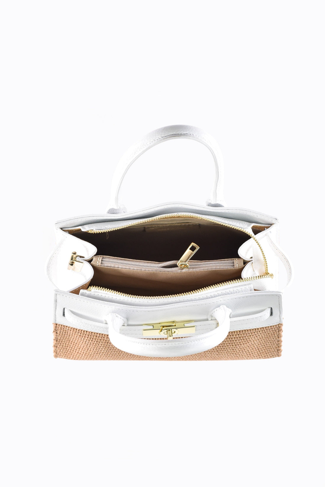 Grace Bag in Togo Leather and Raffia White