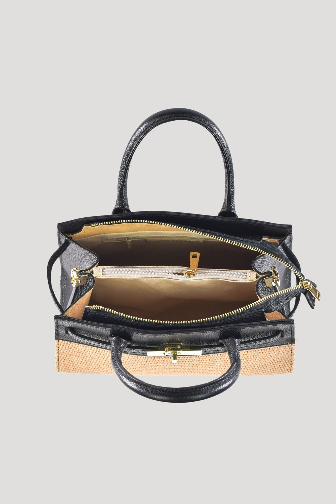 Grace Bag in Togo Leather and Raffia Black