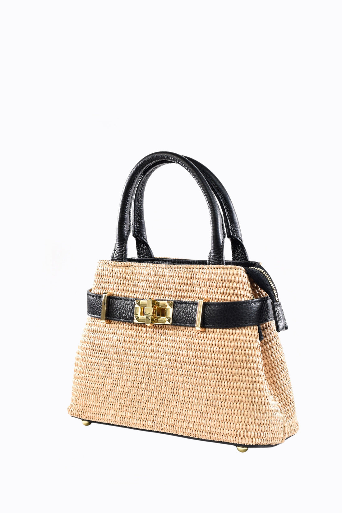 Elysia Bag in Leather and Raffia Black