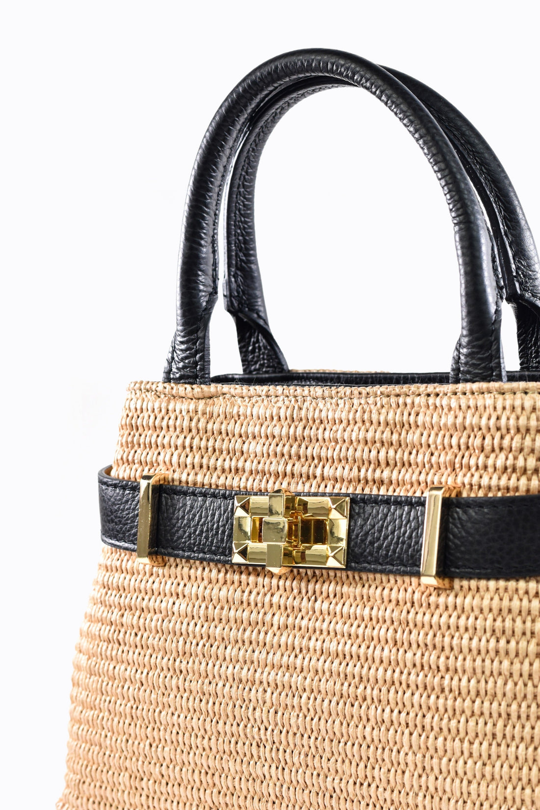Elysia Bag in Leather and Raffia Black