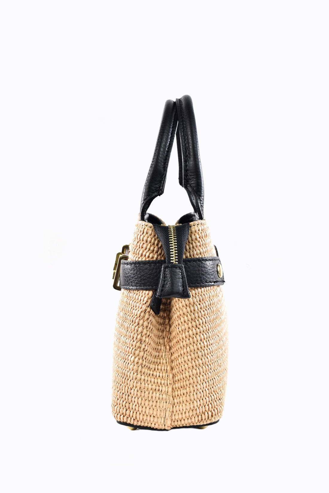 Elysia Bag in Leather and Raffia Black