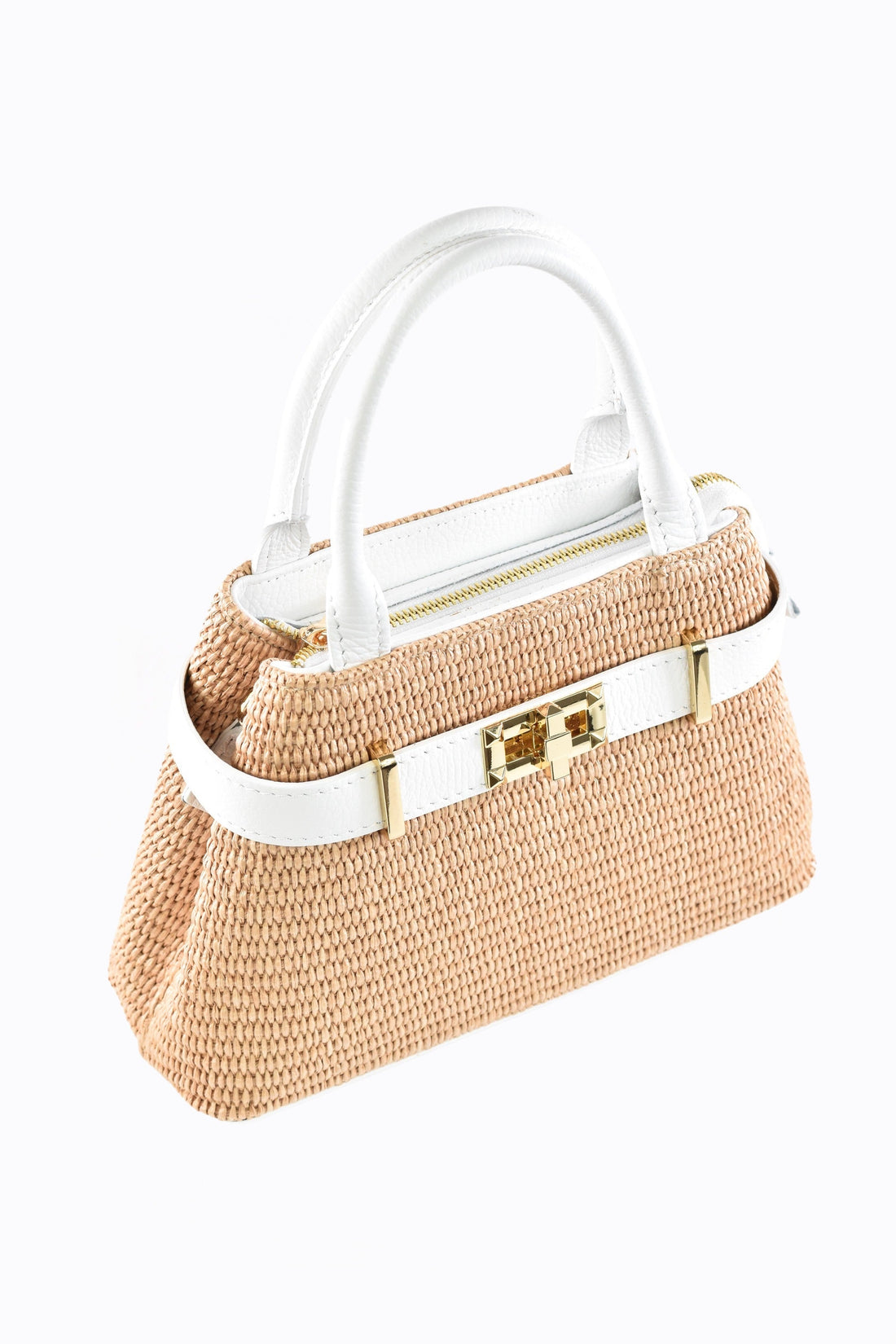 Elysia Bag in Leather and Raffia White
