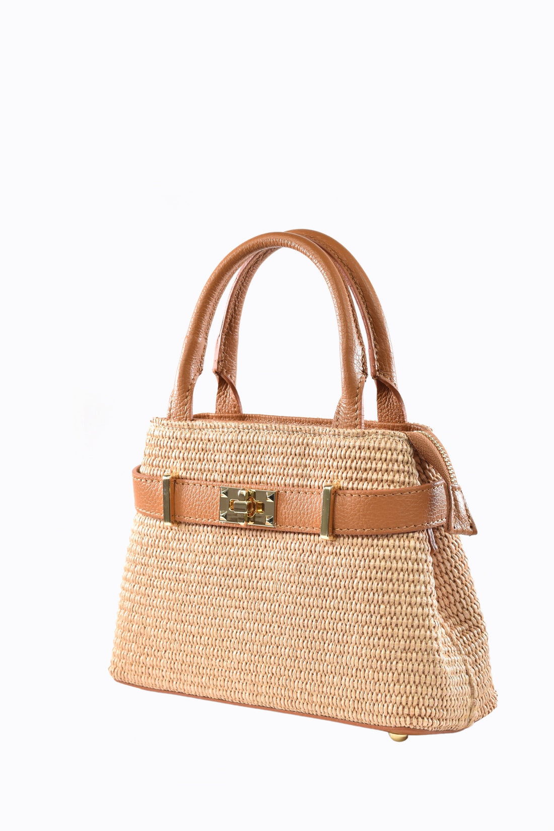 Elysia Bag in Leather and Raffia Tan