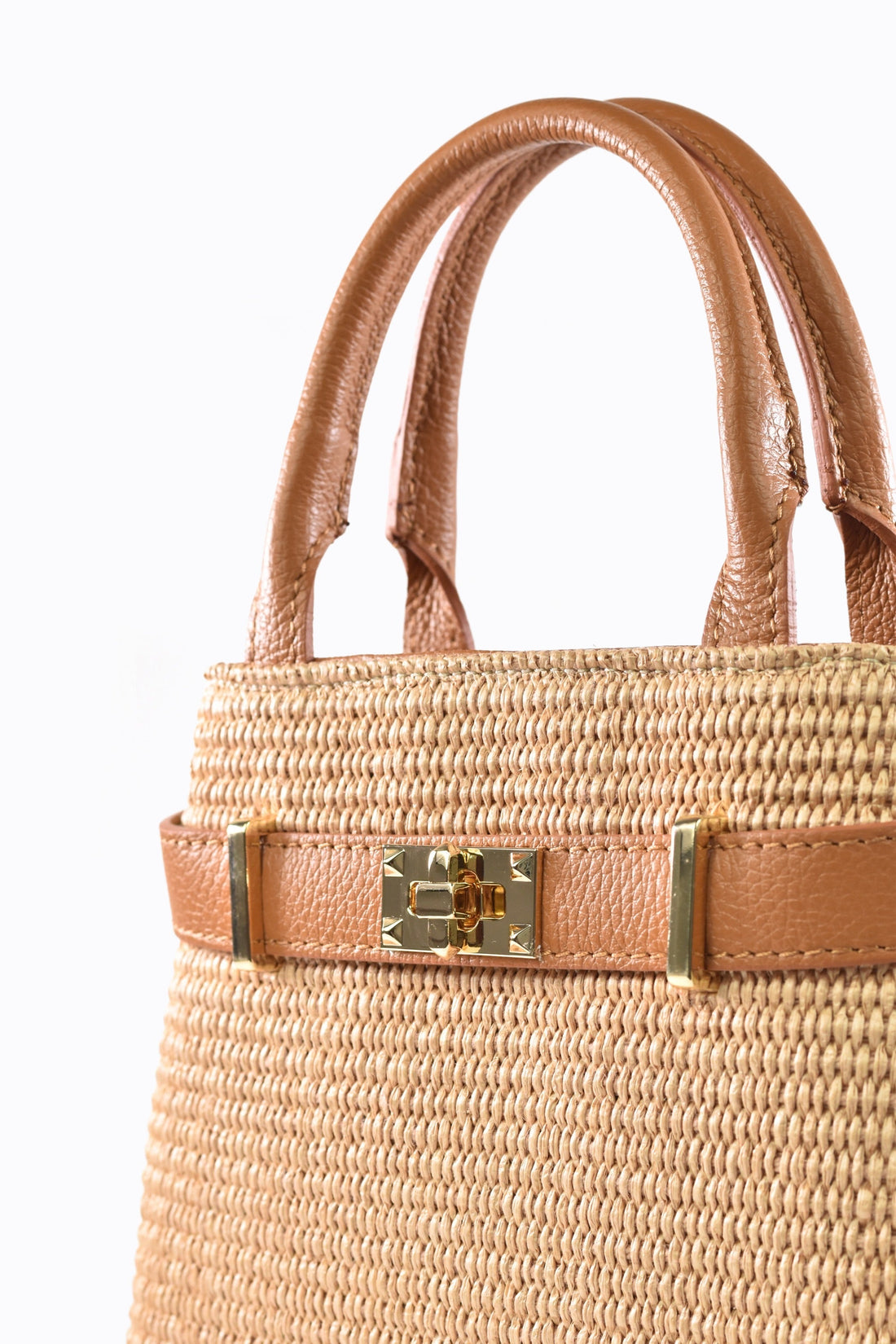 Elysia Bag in Leather and Raffia Tan