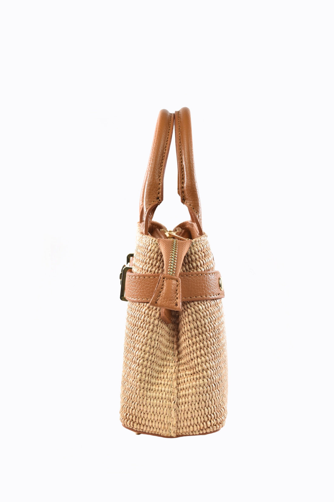 Elysia Bag in Leather and Raffia Tan