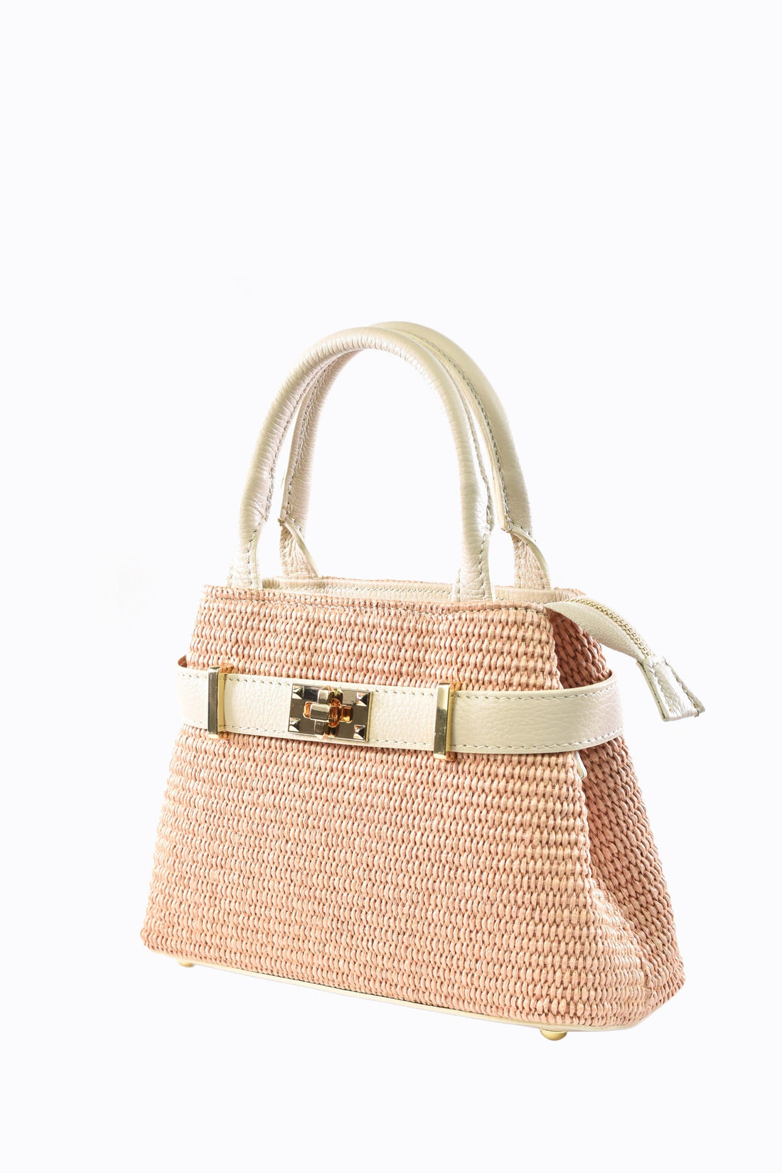 Elysia Bag in Leather and Raffia Beige