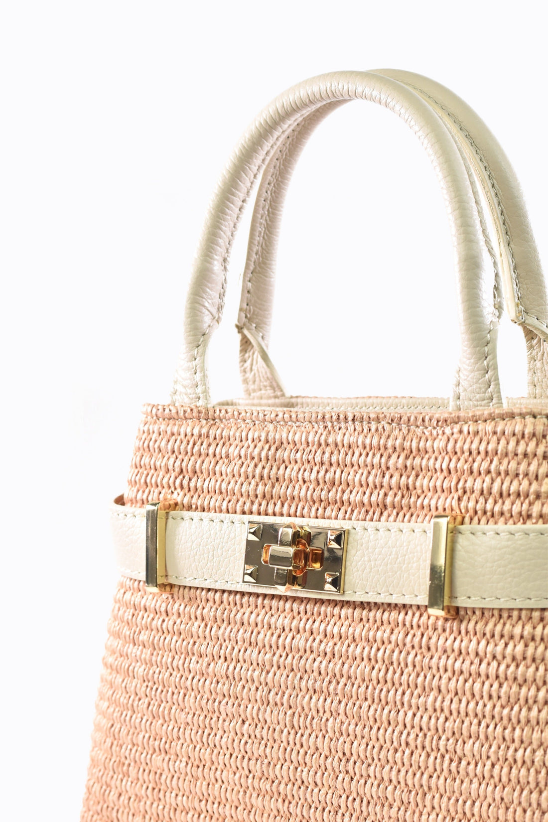 Elysia Bag in Leather and Raffia Beige