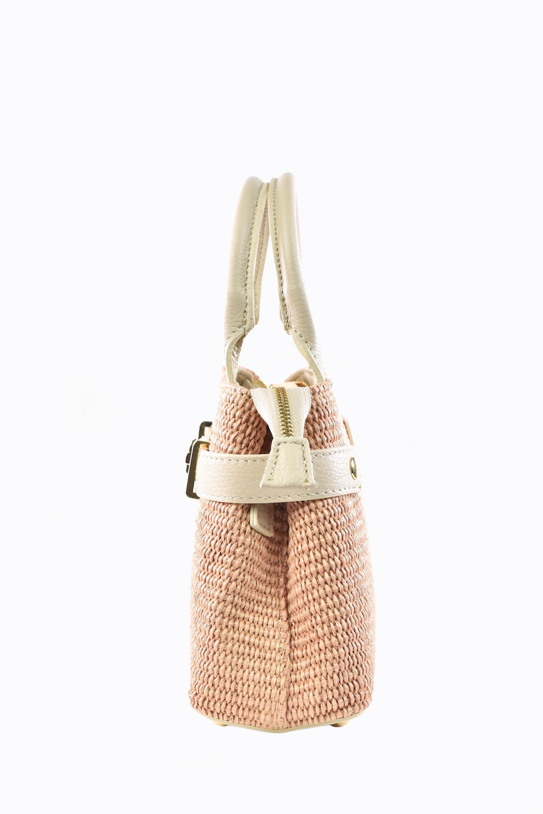 Elysia Bag in Leather and Raffia Beige