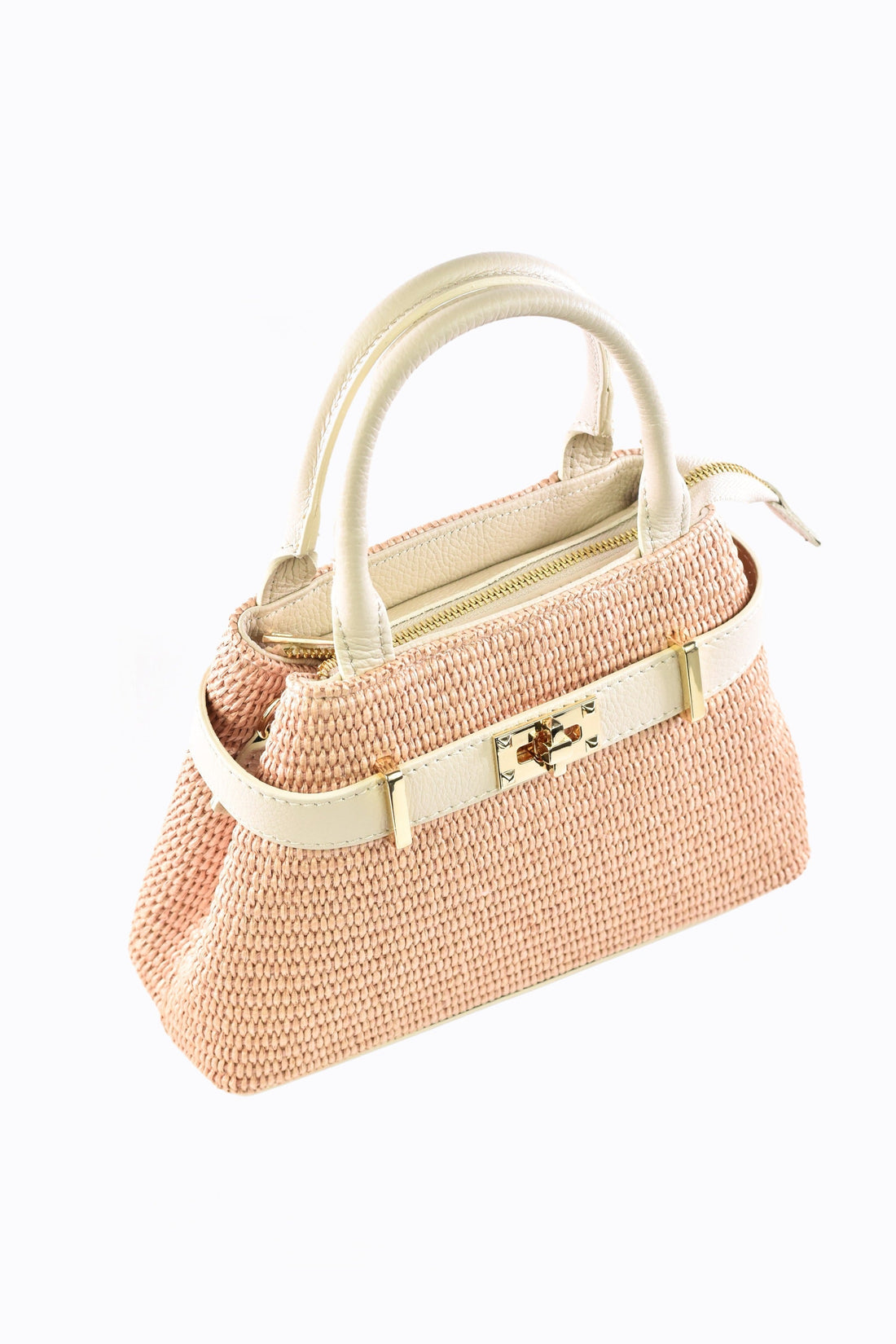 Elysia Bag in Leather and Raffia Beige