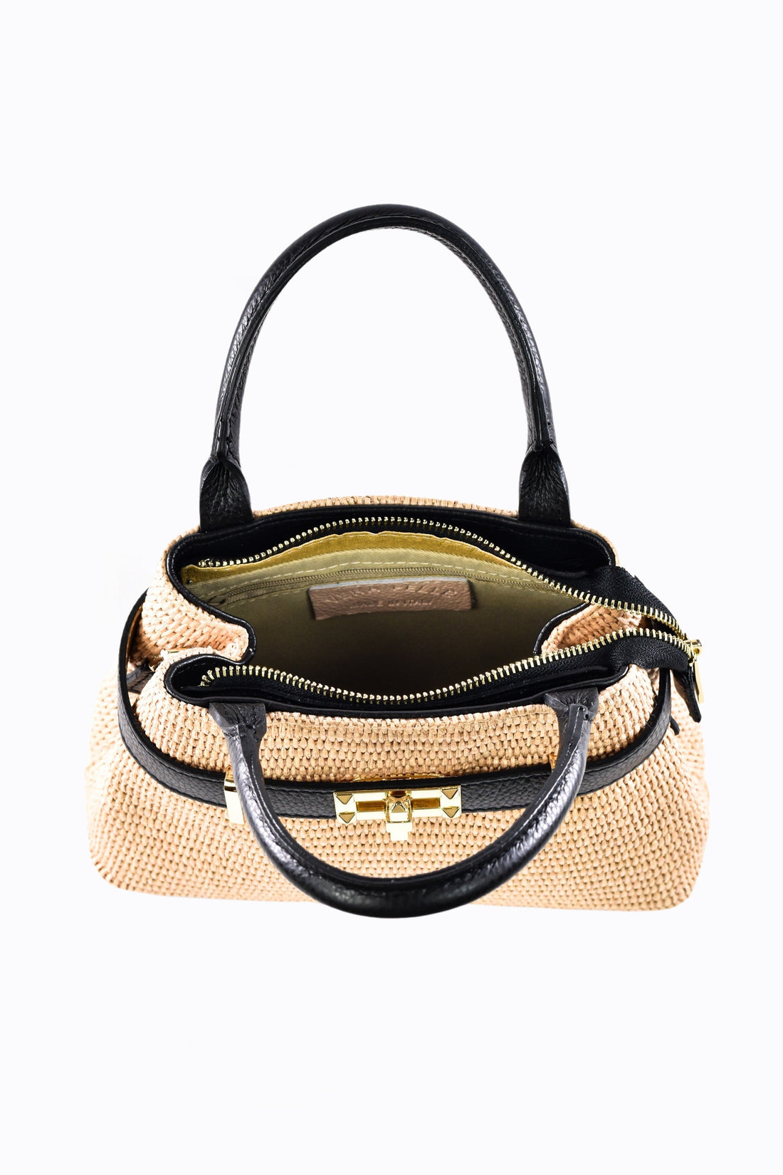 Elysia Bag in Leather and Raffia Black